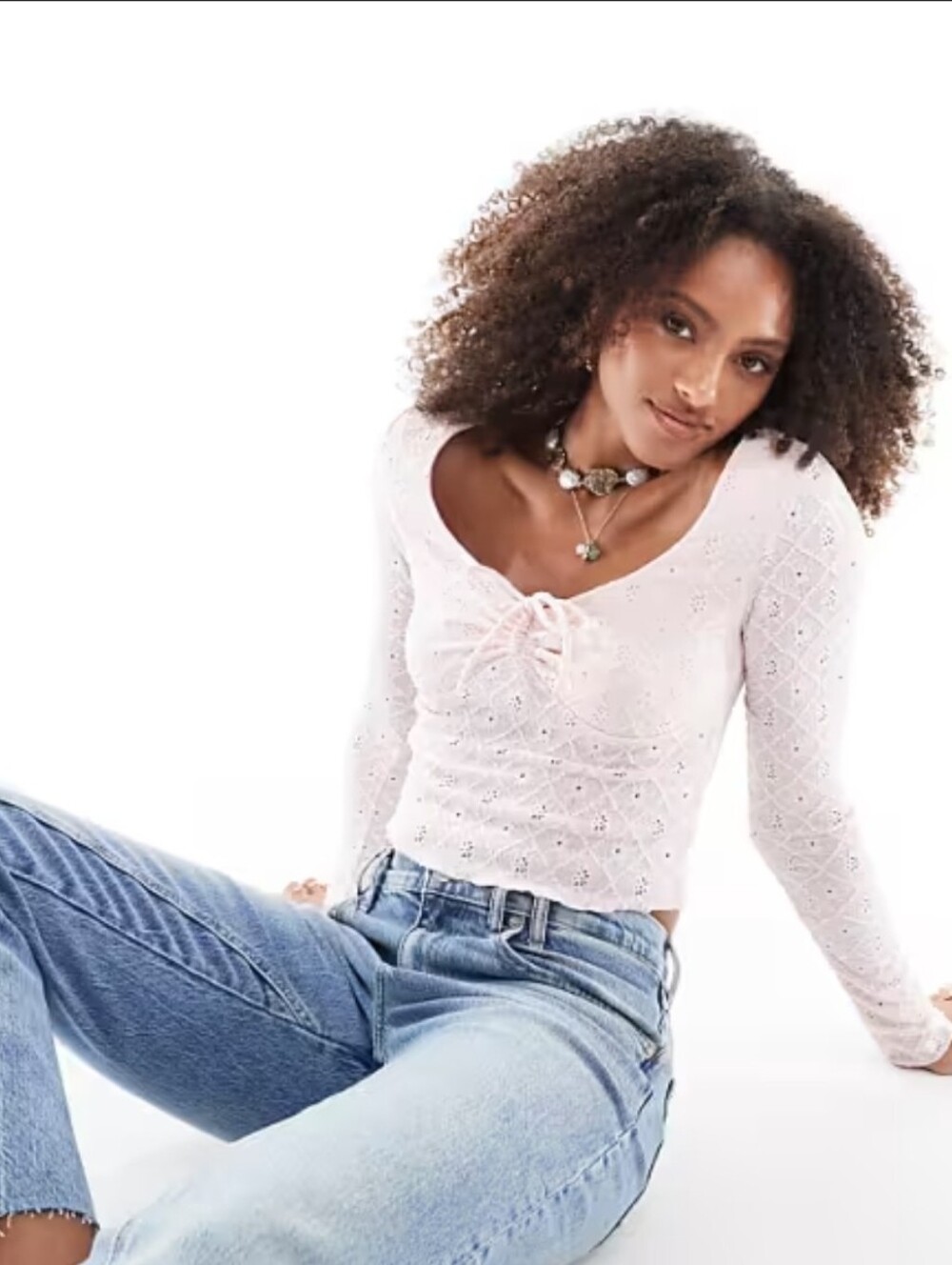 NWT Cotton On White Lace Tie-Front Long Sleeve Top